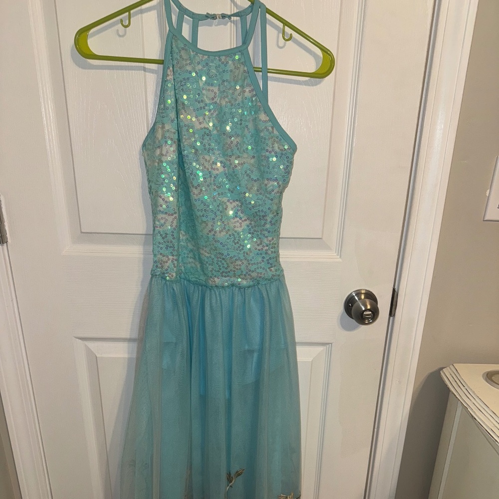 Light Blue Dress, with embroidered flowers